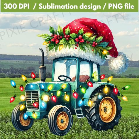 Tractor Png, Christmas Tractor, Window Paintings, Hanging Christmas Lights, Gift Card Craft, Green Farm, Christmas Farm, World Graphic, Holiday Decor Ideas