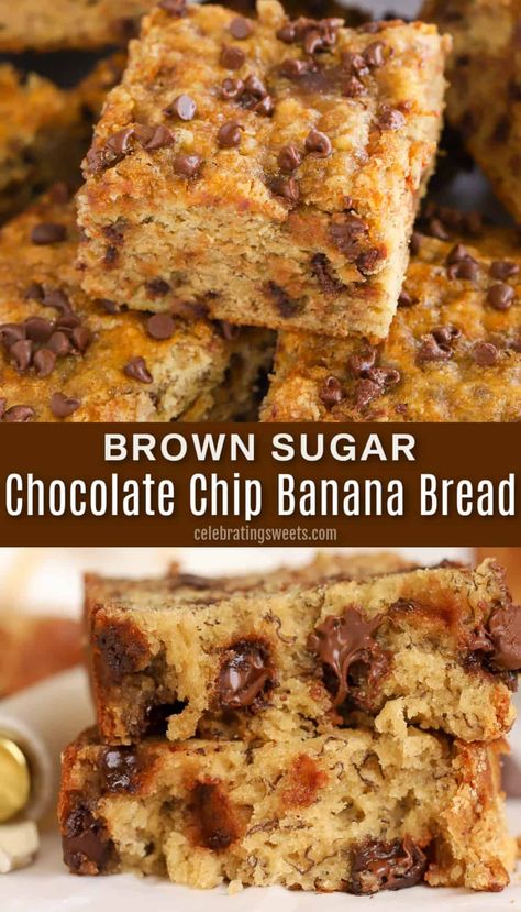 Best Chocolate Chip Banana Bread, Banana Bread Moist, Choc Chip Banana Bread, Brown Sugar Banana Bread, Banana Chocolate Chip Cake, Celebrating Sweets, Chocolate Chip Banana Bread Recipe, Cinnamon Banana Bread, Banana Bread Cake