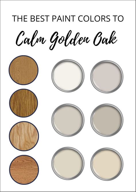 The Best Paint Colors to Go With Golden Oak (Cabinets, Flooring, & Trim) - Kylie M Interiors Accessible Beige Wood Trim, Gray Floor Oak Cabinets, Honey Oak Color Scheme, Update Yellow Oak Cabinets, Bathroom With Oak Trim, Best White Paint With Honey Oak, Golden Oak Bathroom Ideas, Paint Colors That Go With Golden Oak, Paint Colors For Honey Oak Cabinets