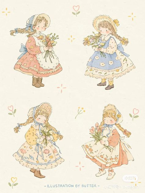 Journal Flower Design, Vintage Princess Illustration, Vintage Picture Book Illustrations, Old Storybook Illustrations, Flower Vintage, Ethereal Art, Baby Art, Cute Art Styles, Childrens Illustrations