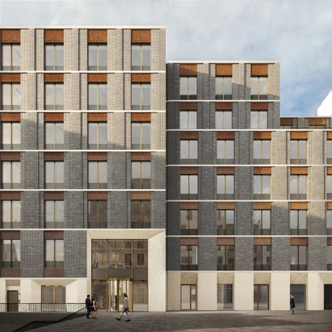 Carrington Street – Office Projects – Allford Hall Monaghan Morris | AHMM Office Facade, Residential Lobby, New Classical Architecture, Hotel Facade, Perspective Drawing Architecture, Facade Architecture Design, Architecture Concept Drawings, Brick Facade, Residential Complex