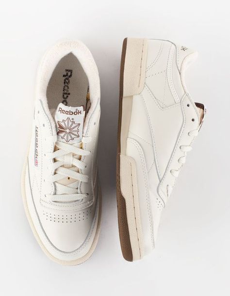 REEBOK Club C 85 Vintage Shoes #menoutfitideas, #mencapsulewardrobe, https://www.theworldaccordingtome.org/shopping/1713370_men-s-capsule-wardrobe/?- Reebok Shoes Club C 85, Adidas Club C 85, Mens Everyday Shoes Casual, Trendy Mens Sneakers, Vintage Womens Sneakers, White Vintage Sneakers, Brown Reebok Shoes, Everyday Shoes Men, 90s Shoes Men