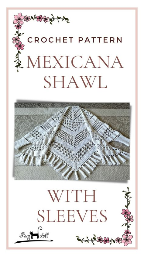 A simple crochet pattern, which will remind you of your granny's tablecloth, was used to create this shawl/wrap with sleeves. Crocheted or knitted sleeves - it's up to you. The written pattern and a photo tutorial in one, gives you both options. Shawl With Sleeves, Mexican Crochet, Simple Crochet Pattern, Knitted Sleeves, Crochet Shawls And Wraps, Simple Crochet, Crochet Goodies, Shawl Patterns, Crochet Clothes Patterns