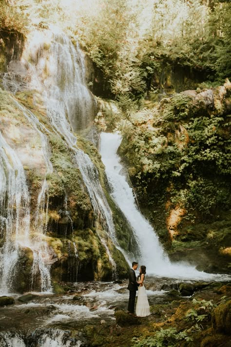 Wedding In Front Of Waterfall, Waterfall Elopement North Carolina, Wedding By Waterfall, Colorado Waterfall Elopement, Waterfall Wedding Ceremony, Waterfall Wedding Photos, Pretty Elopement, Thailand Elopement, Kingdom Spouse