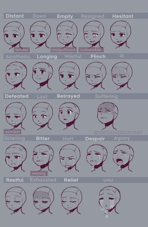 Facial Expression Art Reference, Shocked Facial Expressions Drawing, Expressions Chart Drawing, Half Smile Drawing, Relaxed Expression Drawing, 100 Expressions Challenge, Betrayed Expression Drawing, Villian Faces Reference, Disappointed Face Drawing