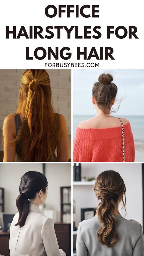 hairstyles for office work Business Casual Updos For Long Hair, Professional Hairstyles For Work Long, Quick Professional Hairstyles, Professional Hairstyles For Work Medium, Professional Hairstyles For Work Short, Easy Office Hairstyles Medium, Long Hair Work Hairstyles, Professional Hairstyles For Long Hair, Work Updos For Long Hair