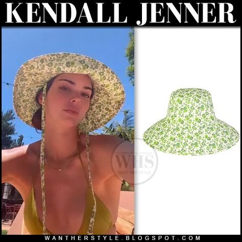 Kendall Jenner in green floral bucket hat lack of color and bikini Lack Of Color Hat, Floral Bucket Hat, Jenner Style, Wear Green, Kendall Jenner Style, Green Outfit, Kendall Jenner, Style Board, Floppy Hat