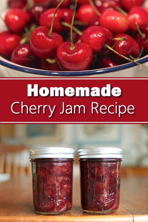 Homemade Cherry Jam Recipe Cherry Jam Recipe Canning, Cherry Canning Recipes, Tart Cherry Jam, Canning Cherries, Cherry Jelly Recipes, Homemade Cherry Jam, Cherry Jam Recipe, Sour Cherry Jam, Cherry Jam Recipes