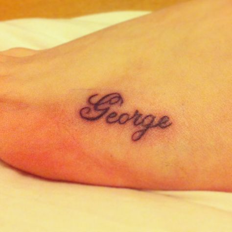 This is my 2nd tattoo and is placed on my foot, "George" is the name of my little brother, he's the only person who has been through everything with me and I know that he would be there to help me with anything and would I with him. Siblings are one of the most important people in life and mine defiantly is to me. George Name, George Tattoo, Tattoo Name, Name Tattoo, Name Tattoos, Important People, Little Brother, Tiny Tattoos, Tattoo Images