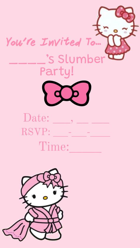 Hello Kitty Party Invitations, Sweet 16 Sleepover, Hello Kitty Invitations, Slumber Party Invitations, Bday Party Invitations, Sleepover Invitations, Kitty Party, Hello Kitty Party, Party Invites