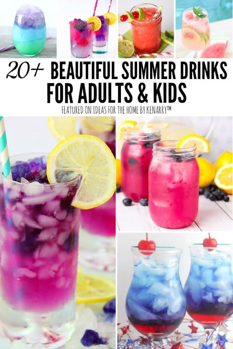 When you need an easy refreshing drink, try one of these sweet summer drinks and nonalcoholic mocktail recipes. They are pretty enough for parties too! #kenarry #ideasforthehome Summer Drink Recipes Nonalcoholic, Drinks Nonalcoholic Easy, Summer Drinks Kids, Recipes For A Party, Summer Drinks Nonalcoholic, Kid Friendly Drinks, Summer Drinks Alcohol, Alcohol Free Drinks, Mocktail Recipes