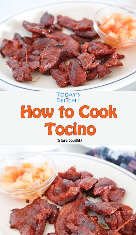 How to Cook Store-Bought Tocino. For recipe and more, visit todaysdelight.com Pinoy Food Filipino Dishes, Filipino Food Party, Best Filipino Recipes, Filipino Breakfast, How To Cook Pork, Filipino Dishes, Pinoy Food, Order Food, Cooking Instructions