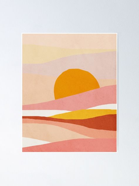 "Abstract, Landscape, Sun, Mid century modern kids wall art, Nursery room" Poster by juliaemelian | Redbubble Sun Wall Mural Playroom, Retro Sunset Art, Minimalist Sun Painting, Art Work For Bedroom Minimalist Sunset, Sun Rise Abstract Painting, Plant Shop, Nursery Room Design, Kids Wall Art, Framed Abstract