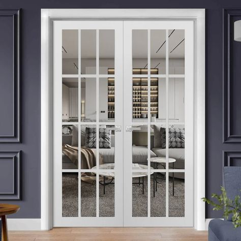 SARTODOORS Glass Wood French Doors | Wayfair Office French Doors Study, Outdoor French Doors, Train House, French Double Doors, Wood French Doors, European Doors, Wooden French Doors, Soft Opening, Door White