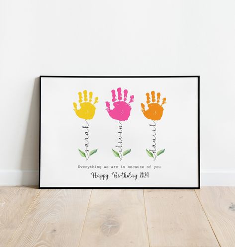 Summer Crafts for Infants Grandma Birthday Gift From Kids, Flower Handprint, Handprint Gifts, Baby Handprint, Bear Card, Birthday Gifts For Grandma, Birthday Flower, Handprint Craft, Art Activity