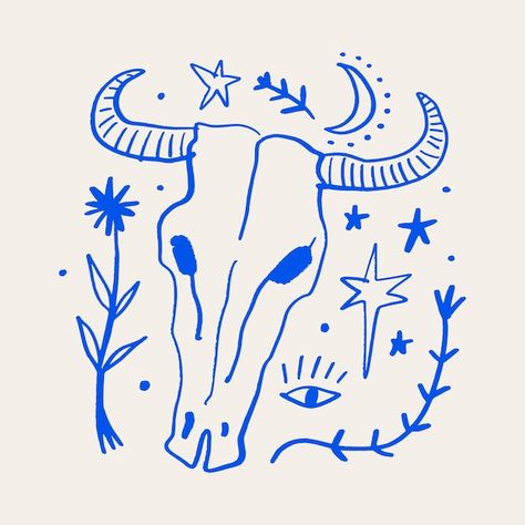 Boho Vector, Western Minimalist, Bull Skull Tattoos, Taurus Art, Bull Tattoos, Abstract Modern Art, Skull Illustration, Southwestern Design, Bull Skull