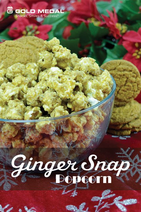 Sweet and crunchy Ginger Snap Caramel Popcorn is a unique and tasty flavor for the holiday season! Ginger Popcorn, Carmel Popcorn, Puppy Chow Recipes, Flavored Popcorn, Gourmet Popcorn, Puppy Chow, Caramel Popcorn, Ginger Snaps, Popcorn