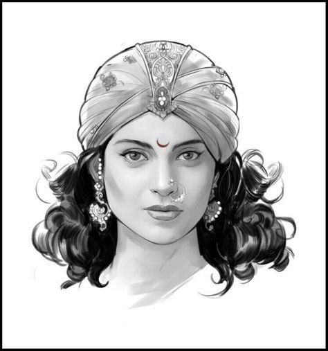 Kangana Ranaut, Rani laxmibhai, Manikarnika, Manikarnika - The Queen of Jhansi movie, Kangana ranaut Manikarnika The Queen of Jhansi sketch, Rani Laxmi Bai Drawing, Jhansi Rani Lakshmi Bai, Rani Laxmi Bai, Rani Lakshmi Bai, Lakshmi Bai, Women Freedom Fighters, Freedom Fighters Of India, Indian Legends, Beautiful Eyes Color