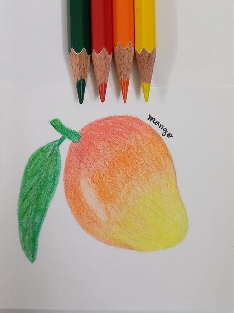 Pencil colour mango drawing. Made this when I was bored...Comment if you liked it ❤️🥭 Mango Drawings Pencil, Pencil Colour Art Drawings Easy, Pencil Colour Sketches Easy, Easy Pencil Colour Drawings, Mango Drawings, Colour Pencil Drawing Easy, Pencil Colours Art Drawings, Mango Drawing, Pencil Colour Drawing