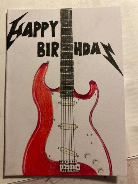 Happy Birthday Drawings, Guitar Drawing, Creative Birthday Cards, Bday Cards, Card Drawing, Art Diary, Small Canvas Art, Fun Easy Crafts, Doodle Art Designs