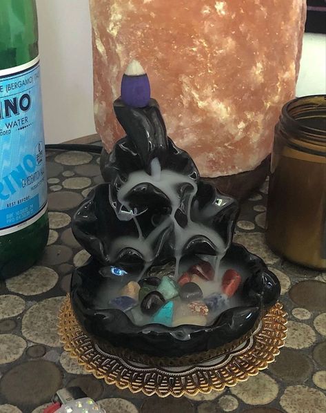 Ceramic Waterfall, Crystal Room Decor, Waterfall Incense Burner, Waterfall Incense, Crystal Room, Crystal Vibes, Crystal Aesthetic, Lotus Pond, Spiritual Crystals