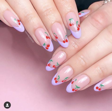 Cherry Nail Art, Fruit Nail Designs, Fruit Nail Art, Lilac Nails, Nails Yellow, Cherry Nails, Pretty Acrylic Nails, Dope Nails, Short Acrylic Nails