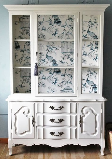 China Cabinet Painted, White China Cabinets, China Cabinet Makeover, Antique China Cabinets, Painted China Cabinets, Hutch Makeover, Smart Tiles, China Hutch, China Cabinets