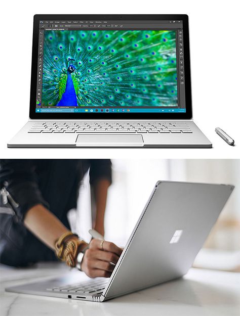 Microsoft Surface Book-- This is Microsoft’s first laptop. It’s powerful and great looking. The Surface Book is a 13.5-inch laptop reported to be more than twice as fast as a MacBook Pro. It also boasts a 6-million pixel display (267ppi), NVIDIA GeForce graphics, the latest Intel Core processor, and a 12-hour battery. The keyboard also detaches allowing you to use it as a tablet. $1500 Computing Display, Tech Books, Microsoft Surface Book, Gift Guide For Men, Top Gadgets, Surface Book, Latest Laptop, Latest Smartphones, Pc Components