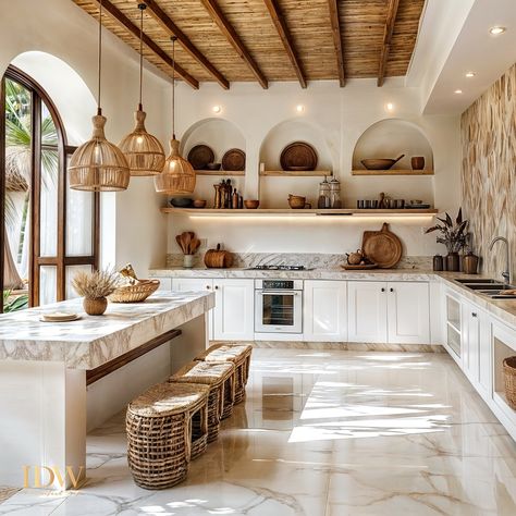 Create Your Bali-Inspired Kitchen Oasis: Where Culinary Dreams Flourish! 🌴🍽️ Imagine stepping into your kitchen and being transported to a serene Balinese paradise every time you prepare a meal. At IDW, we believe your kitchen should be more than just a cooking space; it should be a place that inspires joy, creativity, and togetherness. With a Bali-inspired design, your kitchen can blend rustic charm with modern elegance, featuring natural materials, warm wood tones, and vibrant colors that... Kitchen Mediterranean Design, Boho Interior Kitchen, Mexican Modernism Kitchen, Caribbean Modern Interior Design, Bali Kitchen Ideas, Modern Tropical Kitchen Design, Spanish Modern Kitchen Design, Bohemian Interior Design Kitchen, Bali Interior Design Tropical Style