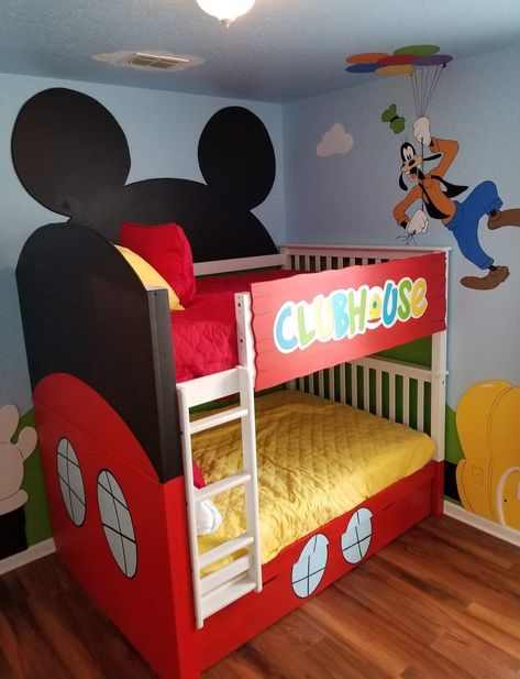 Mickey Mouse Bunk Bed, Mickey Mouse Toddler Room, Mickey Mouse Room Ideas Boys, Mickey Mouse Room Ideas, Mickey Mouse Bedroom Ideas, Mickey Mouse Bedroom Toddler, Mickey Mouse Playroom, Mickey Mouse Clubhouse Room, Mickey Mouse Clubhouse Bedroom