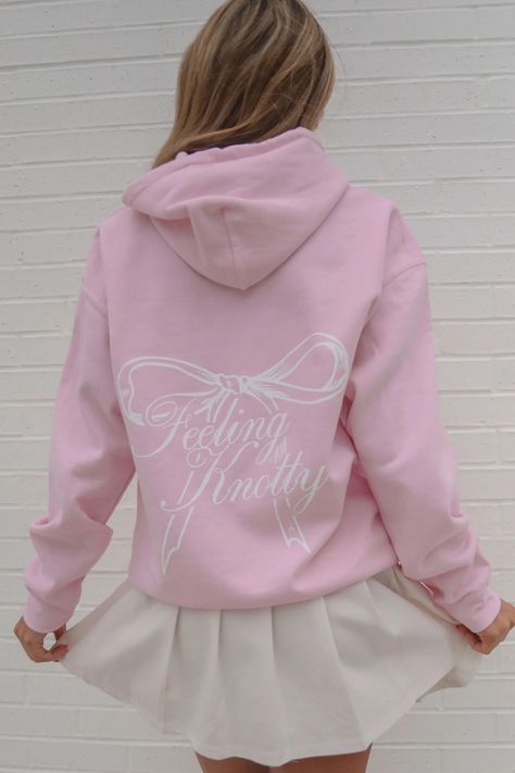 friday + saturday: feeling knotty hoodie – Riffraff Pink Scuba Outfit, College Wishlist, Big Little Sorority Shirts, Bridal 2024, Pink Sweatsuit, Hoodie Cute, Aesthetic Hoodie, Cute Preppy Outfits, Fashionista Clothes