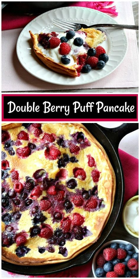 Double Berry Puff Pancake recipe from RecipeGirl.com #double #berry #berries #puff #pancake #puffpancake #pancakes #redwhiteandblue #breakfast #brunch #recipe #RecipeGirl Puff Pancake Recipe, Puff Pancake, Berry Pancakes, Pancake Bites, Breakfast Casseroles, Skillet Recipes, Recipe Girl, Cast Iron Recipes, Campfire Cooking