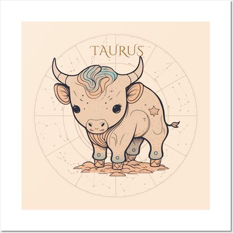 A cute and lovable brown bull is the star of this zodiac Taurus illustration. Its gentle expression and friendly demeanor are sure to win over any bull-loving Taurus out there. The earthy tones and textured details make this illustration a perfect addition to any Taurus-themed gift or product. -- Choose from our vast selection of art prints and posters to match with your desired size to make the perfect print or poster. Pick your favorite: Movies, TV Shows, Art, and so much more! Available in mi Bull Drawing Taurus, Taurus Drawing, Taurus Illustration, Taurus Vibes, Sao Kim, Zodiac Illustration, Taurus Symbols, Taurus Art, Marvel Paintings