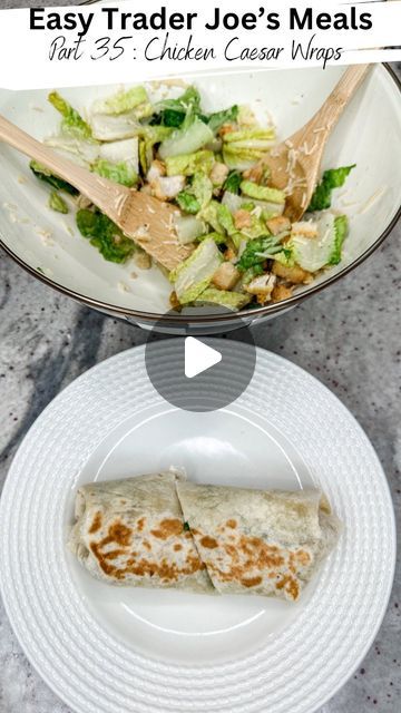 Whitney Buha on Instagram: "Easy Trader Joe’s meals part 35: chicken Caesar wraps. Save this post for later!

This is a great week night meal or quick lunch during the week. 

Here’s what you need:
• Caesar salad kit
• chicken nuggets
• flour tortillas (or wrap/tortilla of your choice)

Here’s what I did:
• cook the chicken according to the package
• assemble the salad kit
• add the cooked chicken to the salad and mix together 
• fill tortilla with salad + chicken mix and roll into a tight burrito
• place the wrap in a pan over medium heat with a drizzle of olive oil. Cook until brown and crispy on both sides 

Enjoy and follow for more!

#easytraderjoesmeals #traderjoesrecipes #weeknightmeals #traderjoeslist" Salad Kit, Chicken Caesar Wrap, Salad Chicken, Trader Joes Recipes, Salad Kits, Chicken Caesar, Cooked Chicken, Quick Lunch, Quick Lunches