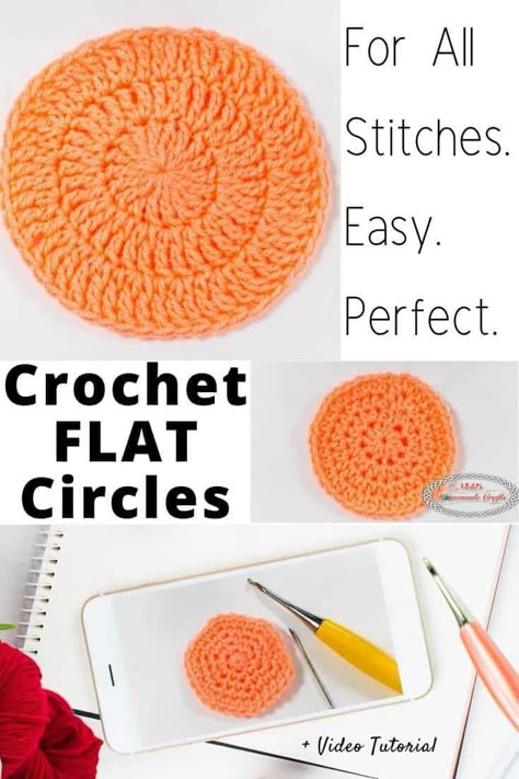 Learn how to crochet FLAT Circles with Single Crochet, Half Double Crochet, Double Crochet and Treble Crochet. No more wavy or bowl-like circles when crocheting in rounds! It easy and perfect for beginners. Check it out #crochet #free #pattern #tutorial #trick #tip #secret #howto #singlecrochet #halfdoublecrochet #sc #hdc #rounds #crochetround #straight #smooth #crichetcircle #flatcircle #dc #tr #doublecrochet #treblecrochet How To Start Crochet, Diy Granny Square, Crochet Circle Pattern, Crazy Crochet, Treble Crochet, Crochet Flats, Crochet Storage, Crochet Circles, Crochet Granny Square