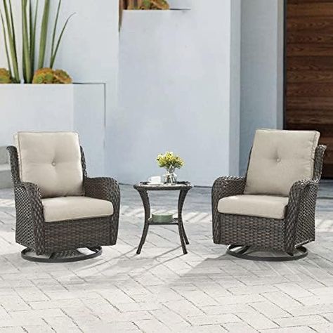 https://amzn.to/3KxPk8v Wicker Swivel Chair, Wicker Rocker, Rattan Rocking Chair, Swivel Rocking Chair, Glass Top Side Table, Outdoor Seating Set, Deck Porch, Patio Rocking Chairs, Rocker Chairs