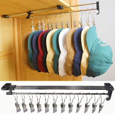 PRICES MAY VARY. 【HAT STORAGE FOR BASEBALL CAPS】Keep your hats organized and prevent them from getting dusty with this retractable baseball hat organizer for closet. Designed for hat organize and storage, keeping your closet clean. It's the innovative solution for baseball cap lovers. 【SAVE 90% STORAGE SPACE】Maximize your closet space with this retractable hat storage organizer. Keeping closet tidy and providing a convenient solution for closet organizers and storage. The stretchable design ensu Ball Cap Storage, Baseball Hat Display, Baseball Hat Storage, Bra Hanger, Baseball Caps Storage, House Closet, Coat Closet Organization, Hat Organizer, Organizer For Closet