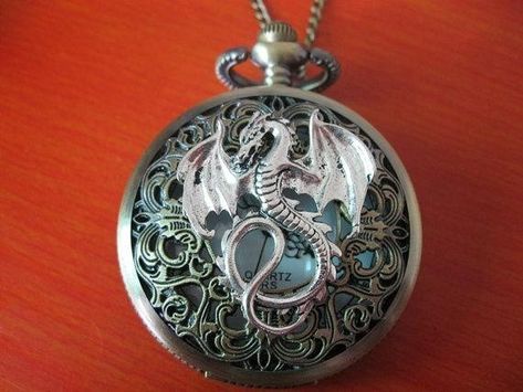 Antique Pocket Watch, Fob Watch, Dragon Jewelry, Pendant Watches, Silver Dragon, Steampunk Jewelry, A Dragon, Fantasy Jewelry, Cute Jewelry