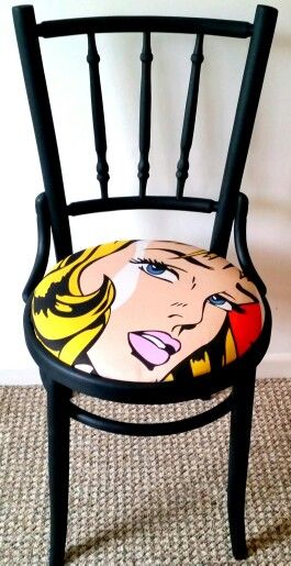 Pop Art Chair, Alice In Wonderland Props, Hand Painted Chairs, Pop Art Decor, Funky Chairs, Art Decor Diy, Art Fabric, Diy Furniture Renovation, Bent Wood