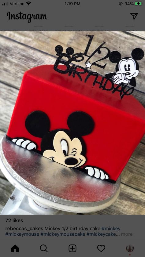 Disney 6 Month Photos, Half Birthday Cake Mickey Mouse, Mickey Mouse 6 Month Cake, Half Birthday Mickey Mouse Cake, Mickey Mouse Half Birthday Ideas, Minnie Mouse Half Birthday Cake, Mini Mickey Mouse Cake, Half Birthday Cakes For Boys, Mickey Mouse Half Birthday Cake