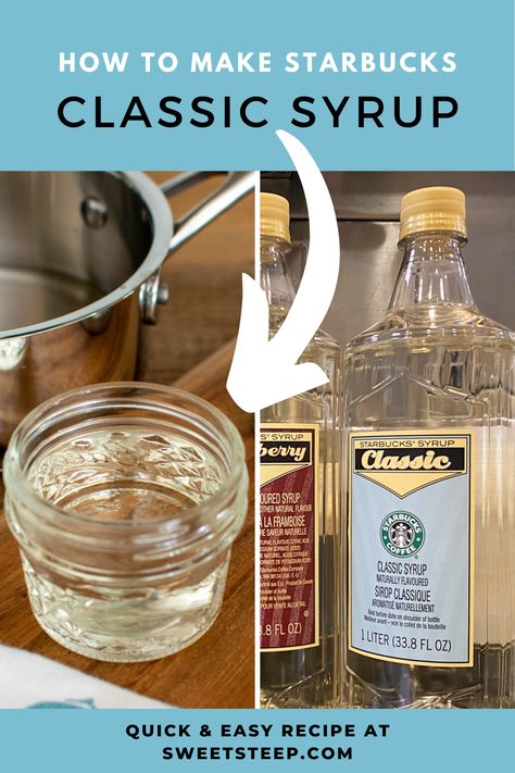 See how to make Starbucks Classic Syrup at home with this quick and easy recipe. This extra sweet simple syrup is perfect for sweetening coffee and tea. #starbucks #classicsyrup #recipe #simplesyrup #syrup #coffee #tea #howtomake #diy Starbucks Classic Syrup Recipe, Diy Syrup, Healthy Syrup, Homemade Coffee Syrup, Best Starbucks Drinks, Tea Latte Recipe, Coffee Creamer Recipe, Creamer Recipe, Simple Syrup Recipes