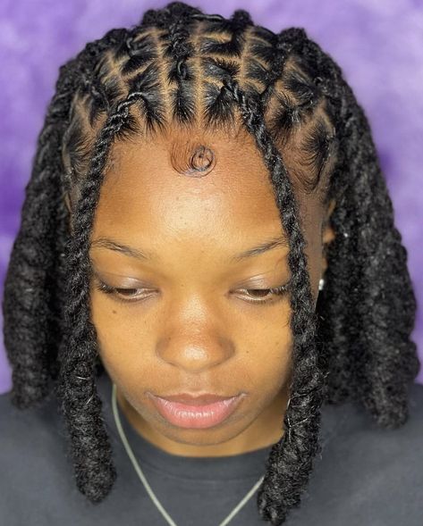 Cute Easy Dread Hairstyles, Cross Cross Loc Style, Dread Hairstyles For Women Black Updo, Picture Day Loc Styles, Loc Styles Women Medium, Retwist Locs Style Half Up Half Down, Rope Twist Microlocs, Dread Loc Style, Dreadlock Two Strand Twist Styles