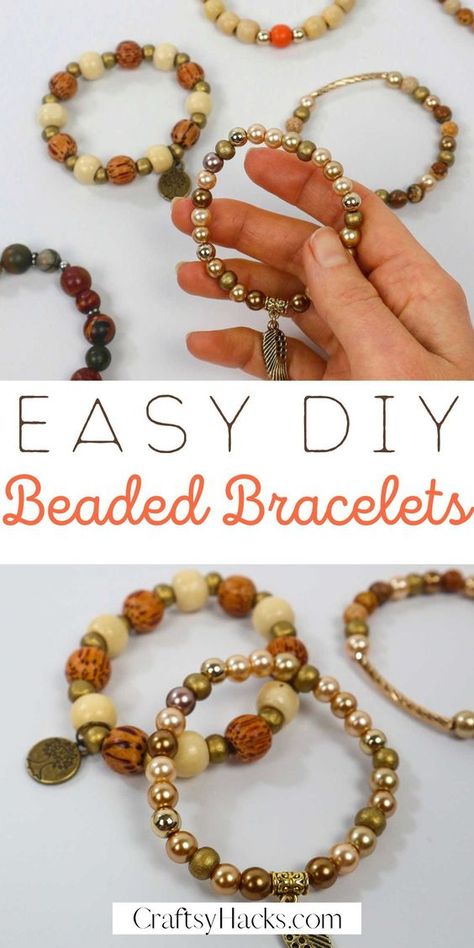 Love Diy Crafts, Make Beaded Bracelets, Diy Trinkets, Easy Jewelry Making Ideas, Jewellery Tutorial, Stretch Beaded Bracelets Diy, Wooden Bead Jewelry, Wood Beads Jewelry, Wooden Beaded Bracelets