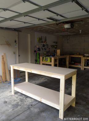 How to Build a Workbench | Build a DIY workbench for your garage or shop with plans from Bitterroot DIY . . #woodshop #woodworking #freeplans #woodworkingplans #beginnerwoodworking #diy #doityourself Raw Wood Furniture, Diy Garage Work Bench, Garage Workbench, Building A Workbench, Simple Sketches, Workbench Plans Diy, Shop Garage, Diy Garage Door, Painting Wood Furniture