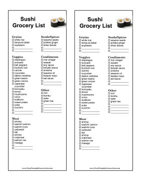 Sushi parties can use this printable grocery list. Free to download and print Sushi Shopping List, Sushi List, Make Your Own Sushi Party, Sushi Ingredients List, Cooking Cheat Sheet, Sushi Fillings, Sushi Ingredients, Diy Sushi, Sushi Time