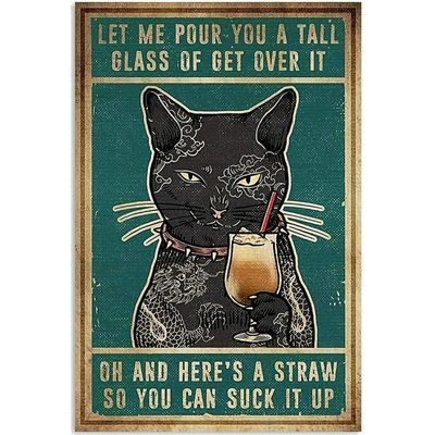 Temu | Explore the Latest Clothing, Beauty, Home, Jewelry & More Vintage Kitchen Signs, Black Cat Decor, Retro Tin Signs, Retro Kunst, Retro Sign, Cat Drinking, Vintage Tin Signs, Cat Signs, Cat Posters