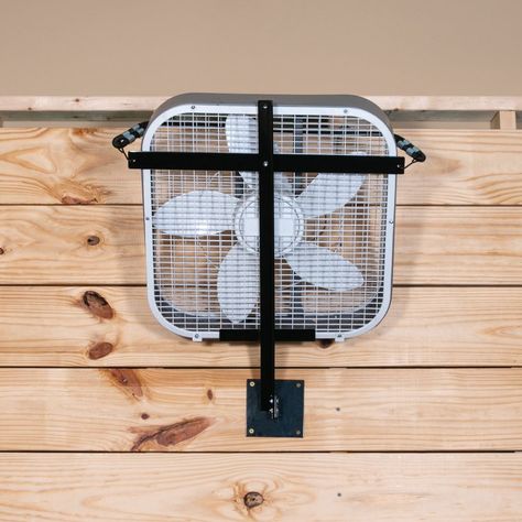 Mountable fan holder has 3 adjustments to set your box fan at different angles. Mount at the top of a stall, in an aisle way, or in your arena. Anywhere you want more airflow. Fan not included.Heavy duty steel frame assembles easily Holds most standard box fans (up to 24" tall x 24" wide x 6" deep).Industry leading 5 Year Easy-Up® Warranty against breakageComes with mounting hardware and (1) stretch cord to secure fanMade in a black powder Coat Finish Box Fan Stand, Fan Holder, Diy Felt Animals, Garage Fan, Garage Storage Inspiration, Fan Stand, Puppy Checklist, Stall Door, Easy Up