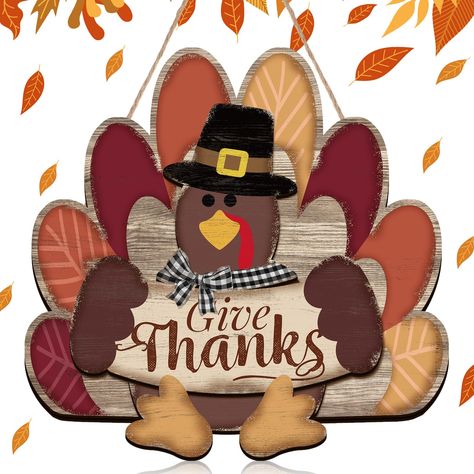 PRICES MAY VARY. Classic Thanksgiving Theme Design: you will receive 1 piece of Thanksgiving door sign, designed as a cute turkey holding a banner with "give thanks", with colorful tails, which can meet your holiday needs well and make your holiday more impressive and warm Detailed Size Information: each Thanksgiving turkey plaque measures approx. 13.23 x 12.52 x 0.2 inches/ 33.6 x 31.8 x 0.5 cm, big enough to have a good display effect, you can hang this decoration anywhere you want Reliable Ma Thanksgiving Door Sign, Rustic Thanksgiving Decorations, Give Thanks Sign, Fall Door Sign, Wooden Turkey, Thanksgiving Home Decorations, Rustic Thanksgiving, Wreath Hanging, Thanksgiving Pictures