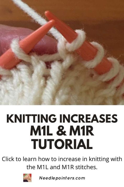 How To M1 In Knitting, Knit Increase Stitches, How To Increase Stitches In Knitting, M1l Knitting, Knit Increase, Knitting Tricks, Knit Stitches For Beginners, Knitting Increase, Learn Knitting