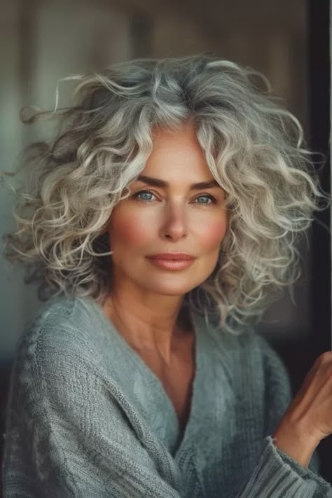 Curly Grey Blonde Hair, Natural Gray Curly Hair, Med Wavy Hair, Curly Grey Hair Natural Curls Over 50, Over 60 Curly Hairstyles For Women, Wavy Gray Hairstyles, Wavy Gray Hair Over 50 Bob Hairstyles, Try On Hairstyles Free Online, Short Curly Grey Hair Over 50 Gray Hairstyles